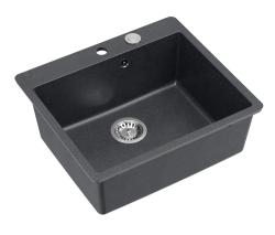 Quadri Sheffield Antracytowy Zlewozmywak Granitowy Nablatowy lub Wpuszczany 57x50 cm z Półką na Baterię i Korek ze Stali Nierdzewnej - 1208967811