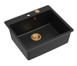 Quadri Sheffield Antracytowy Granitowy Zlew Nablatowy lub Wpuszczany 57x50 cm z Blatem na Baterię i Miedzianym Korkiem - 1208967814