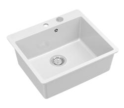 Quadri Sheffield Biały Granitowy Zlew Nablatowy lub Wpuszczany 57x50 cm z Półką na Baterię i Korkiem ze Stali Nierdzewnej - 1208967815