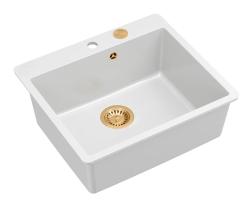Quadri Sheffield Biały Zlewozmywak Granitowy Nablatowy lub Wpuszczany 57x50 cm z Półką na Kran i Miedzianym Korkiem - 1208967818