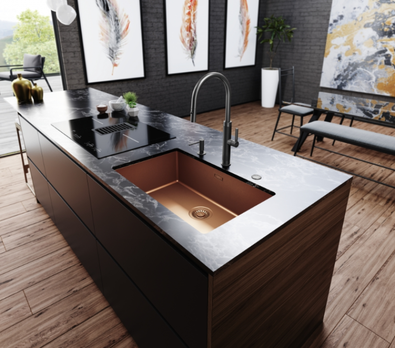 Franke Mythos Masterpiece Bateria Kuchenna Antracytowa z Wylewką w Kształcie Litery J i Wyciąganą Wylewką - 115.0711.555