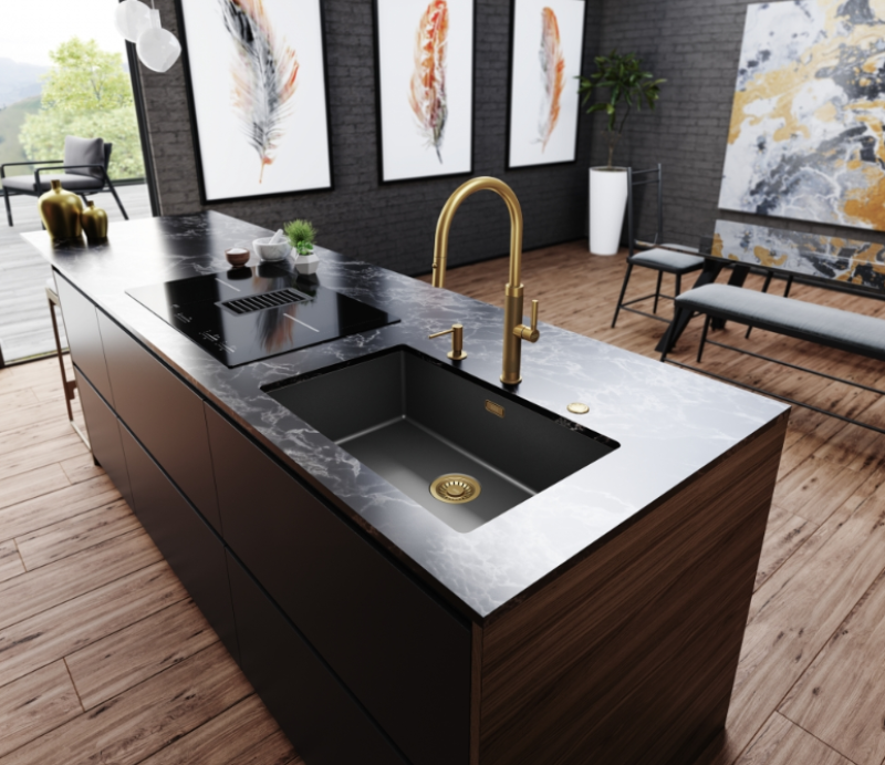 Franke Mythos Masterpiece Kran Kuchenny Złoty z Wylewką w Kształcie Litery J i Wyciąganą Wylewką - 115.0711.558