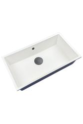 GraniteMy Universal Duży Biały Zlewozmywak Granitowy 74x40 cm z korkiem w kolorze gun metal - 1208967895
