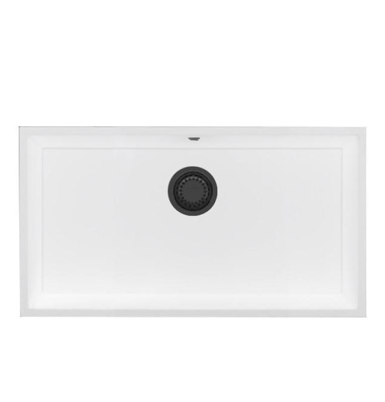 GraniteMy Universal Duży Biały Zlewozmywak Granitowy 74x40 cm z korkiem w kolorze gun metal - 1208967895