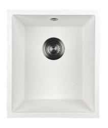 GraniteMy Universal Biały Zlewozmywak Granitowy 34x40 cm biały, montaż na blacie, pod blatem i z równym blatem z korkiem w kolorze gun metal 1208967904