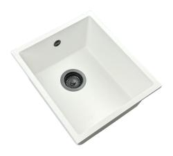 GraniteMy Universal Biały Zlewozmywak Granitowy 34x40 cm biały, montaż na blacie, pod blatem i z równym blatem z korkiem w kolorze gun metal 1208967904