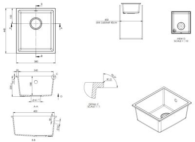 GraniteMy Universal Biały granitowy zlew 34x40 cm biały montaż natynkowy i podblatowy z korek z brązu 1208967904