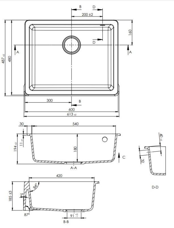 GraniteMy Tradition Wiejski Zlew Granitowy Zlewozmywak 60x48 cm Czarny Podwieszany i Płaski z Miedzianym Korkiem 1208967937