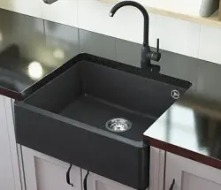 GraniteMy Tradition Wiejska Zlewozmywak Granitowy 60x48 cm Czarny Podwieszany i Na Poziomie z Korek Gun metal 1208967939
