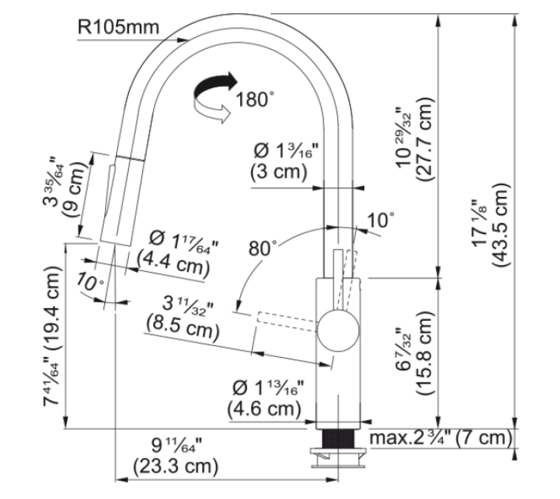 Franke Pescara J Jednouchwytowa Bateria Czarna z Wyciąganą Wylewką i Funkcją Natrysku 115.0575.968