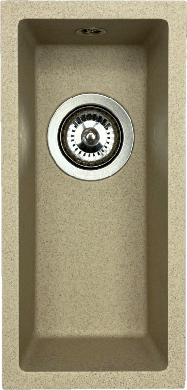 GraniteMy Uniwersalny granitowy beżowy piaskowy mały zlew 17x40 cm montaż na blacie, podblatowy i na równi z blatem z nierdzewnym korkiem 1208968002