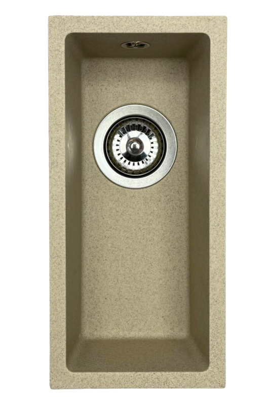 GraniteMy Uniwersalny granitowy beżowy piaskowy mały zlew 17x40 cm montaż na blacie, podblatowy i na równi z blatem z nierdzewnym korkiem 1208968002