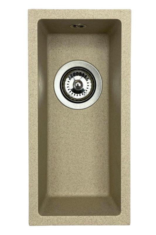 GraniteMy Uniwersalny granitowy beżowy piaskowy mały zlew 17x40 cm montaż na blacie, podblatowy i na równi z blatem z nierdzewnym korkiem 1208968002