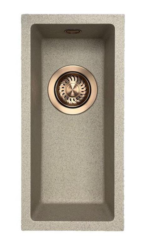 GraniteMy Universal granitowy beżowy piasek mała umywalka 17x40 cm montaż natynkowy, podblatowy i wpuszczany z miedzianą zatyczką 1208968004