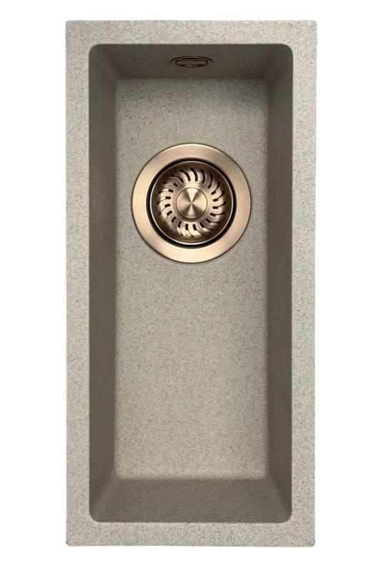 GraniteMy Universal granitowy beżowy piasek mała umywalka 17x40 cm montaż natynkowy, podblatowy i wpuszczany z miedzianą zatyczką 1208968004