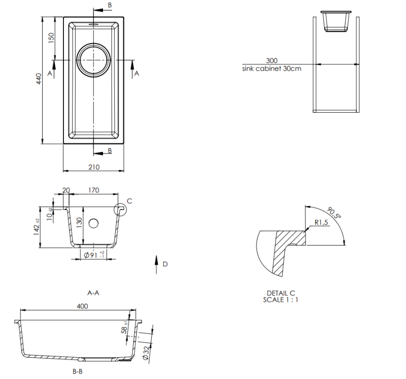 GraniteMy Universal granitowy beżowy piasek mała umywalka 17x40 cm montaż natynkowy, podblatowy i wpuszczany z miedzianą zatyczką 1208968004