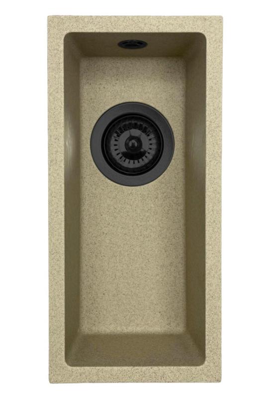 GraniteMy Universal granitowy beżowy piasek mały zlew 17x40 cm nablatowy, podwieszany i wpuszczany w blat z czarnym korkiem 1208968005