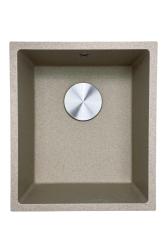 GraniteMy Uniwersalny granitowy beżowy zlewozmywak piaskowy 34x40 cm, montaż na blacie, pod blatem i na równi z blatem, ze stalowym korkiem 1208968007
