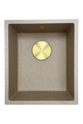GraniteMy Universal granitowy beżowy zlewozmywak piaskowy 34x40 cm nakładany, podwieszany i wpuszczany z złotym korkiem 1208968008