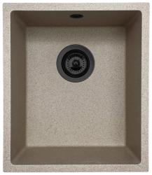 GraniteMy Universal zlewozmywak granitowy beżowy piaskowy 34x40 cm, montaż na blacie, pod blatem i na równi z blatem, z czarnym korkiem 1208968010