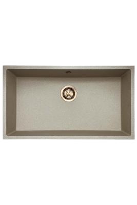 GraniteMy Universal granitowy beżowy piaskowy zlew 74x40 cm do montażu na blacie lub pod blatem z miedzianą zatyczką 1208968019