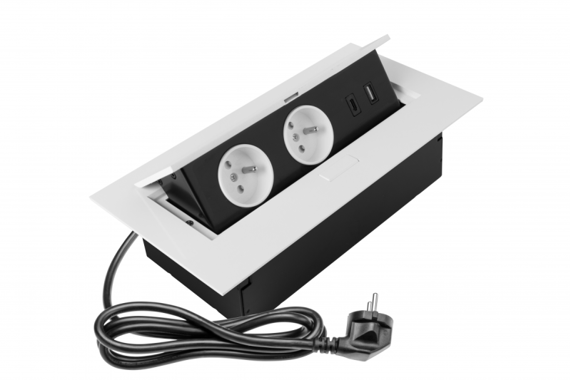 Gniazdo meblowe 2x gniazdo schuko, USB A+C, bez kabla, białe