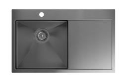 Aquadesign Clara Zlew Gun Metal 78x48cm Montaż Nablatowy lub Równy z Ociekaczem, Półką na Baterię i Korkiem Gun Metal - 1208969498