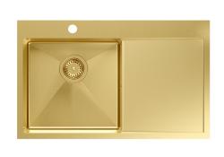 Aquadesign Clara Złoty Zlew 78x48cm, Montaż Nadszafkowy lub Płaski z Ociekaczem, Półką na Baterię i Złotym Korkiem - 1208969499