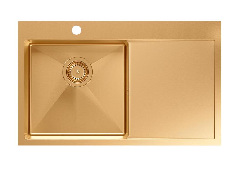 Aquadesign Clara Zlewozmywak Miedziany 78x48cm Nakładany lub Wpuszczany z Ociekaczem, Półką na Baterię i Miedzianym Korkiem - 1208969500