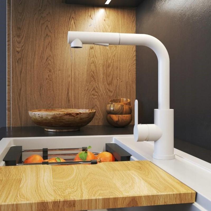 Graniteland Celeste Kuchenny Biały Mieszacz z Wyciąganą Wylewką i Podwójną Funkcją Słuchawki 1208969526