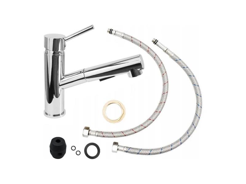 Graniteland Ceres Bateria Kuchenna Chromowana z Wyciąganą Wylewką i Ręcznym Prysznicem z Podwójną Funkcją 1208969535