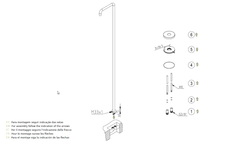 Waterevolution Flow prysznic basenowy kolumna prysznicowa tylko zimna woda light gold szczotkowany T145WGE