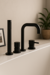 Waterevolution Flow 4-otworowa bateria wannowa do montażu na krawędzi wanny Czarna H T138HPR