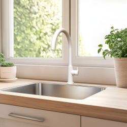 Waterevolution Flow bateria kuchenna z obrotową, okrągłą wylewką biała T158UBR