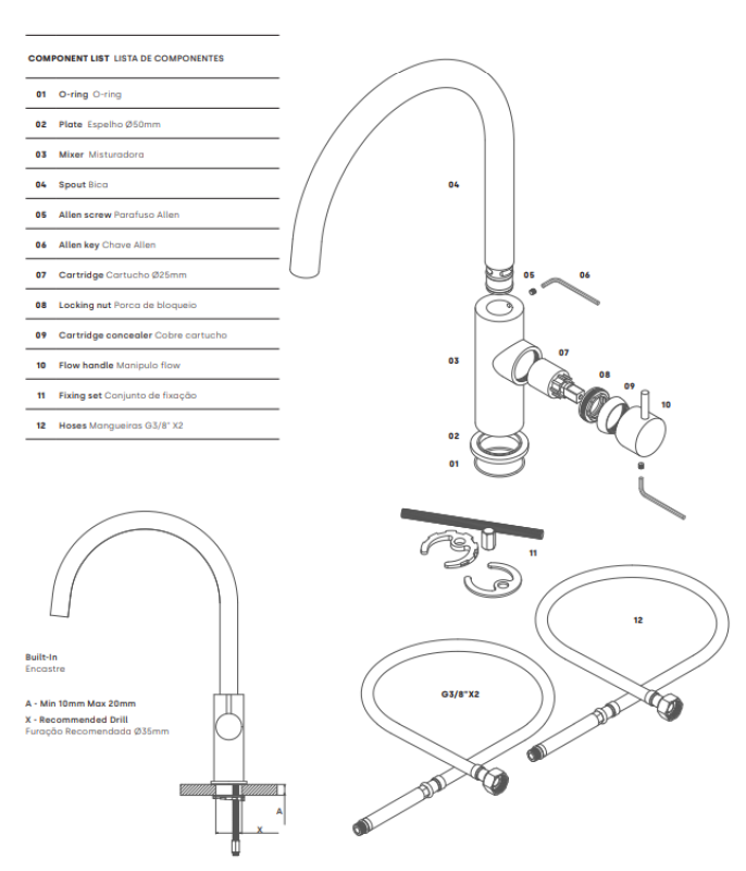 Waterevolution Flow bateria kuchenna z obrotową, okrągłą wylewką biała T158UBR
