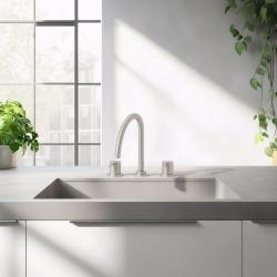 Waterevolution Flow 3-otworowa bateria kuchenna z obrotową wylewką i przyłączem do filtrowanej wody, stal nierdzewna T152UIE
