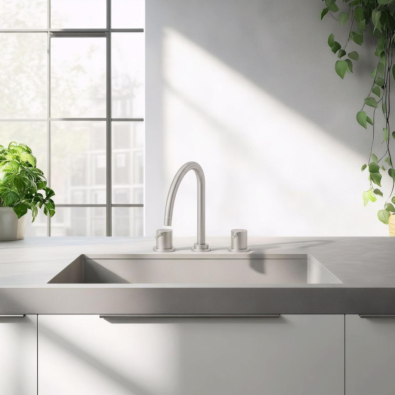 Waterevolution Flow 3-otworowa bateria kuchenna z obrotową wylewką i przyłączem do filtrowanej wody, stal nierdzewna T152UIE