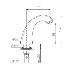 PB Pedal Line kran wylewka chrom do montażu na blacie kuchennym lub umywalkowym 1208969732