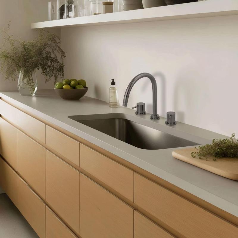 Waterevolution Flow 3-otworowa bateria kuchenna z obrotową wylewką i przyłączem do filtrowanej wody gun metal T152UGME