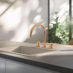Waterevolution Flow 3-otworowa bateria kuchenna z obrotową wylewką i przyłączem do filtrowanej wody, miedziana T152UCPE