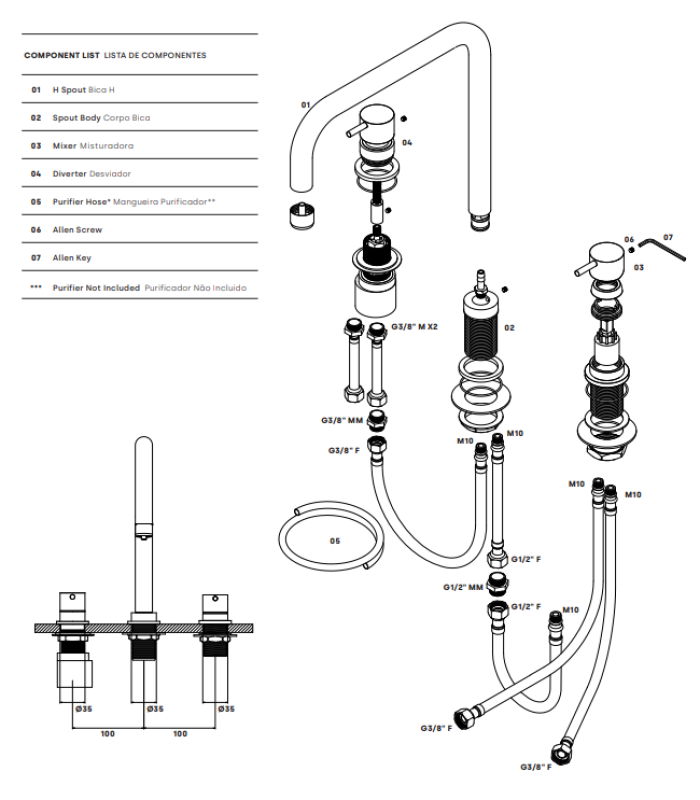 Waterevolution Flow 3-otworowa kuchenna bateria kątowa z obrotową wylewką i przyłączem do filtrowanej wody chrom T152H01