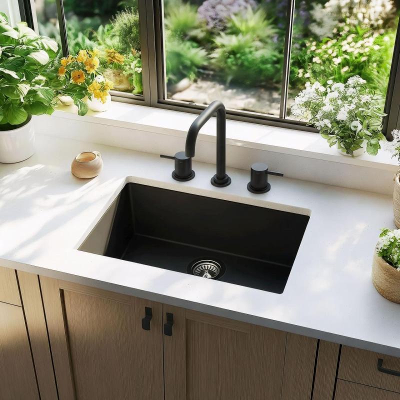 Waterevolution Flow 3-otworowa kuchenna bateria kątowa z obrotową wylewką i podłączeniem do filtrowanej wody czarna T152HPR