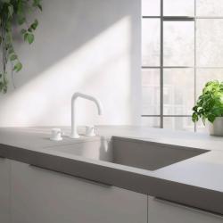 Waterevolution Flow 3-otworowa kuchenna bateria kątowa z obrotową wylewką i przyłączem do filtrowanej wody biała T152HBR