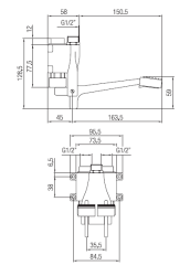 PB Pedal Line Podwójna Wylewka na Ścianę Chromowana 1208969759