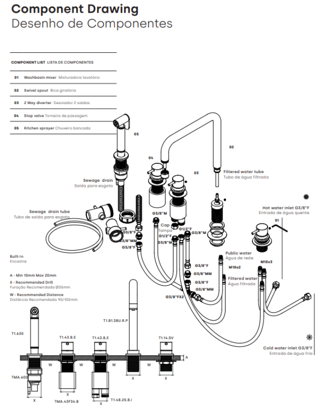Waterevolution Flow 5-otworowa kątowa bateria kuchenna z wyciąganą wylewką i przyłączem do filtrowanej wody chrom T154H01