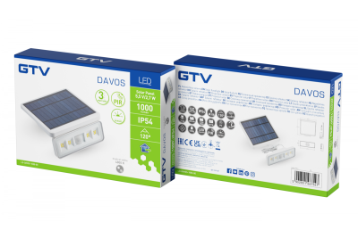 Oświetlenie słoneczne z detektorami ruchu i zmierzchu DAVOS, LED, 1000lm, 4000K, 2000mAh, IP54, biały