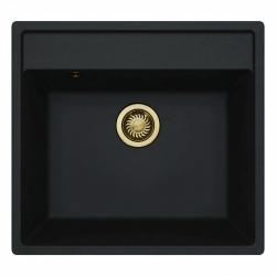 GraniteMy Bremen Granitowy Zlew 53x50 cm Czarny - Montaż na Wierzchu, Podbudowa i Montaż Równoległy z Bankiem do Kranów i Złotą Wtyczką 1208969969