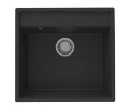 GraniteMy Bremen Granitowy Zlew 53x50 cm Czarny - Montaż Górny, Montaż Dolny i Montaż Płaski z Otworkiem na Kran i Miedzianą Wtyczką 1208969970