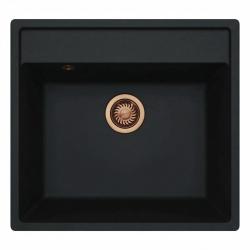 GraniteMy Bremen Granitowy Zlew 53x50 cm Czarny - Montaż Górny, Montaż Dolny i Montaż Płaski z Otworkiem na Kran i Miedzianą Wtyczką 1208969970