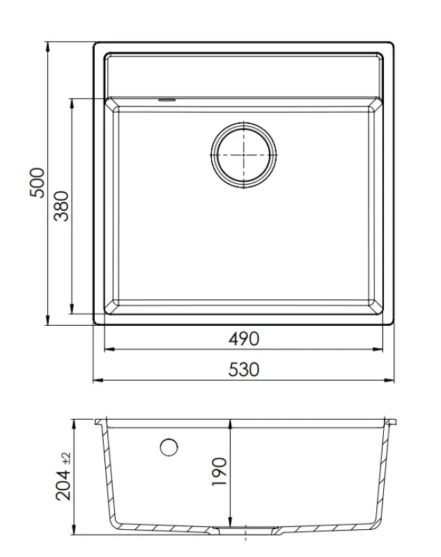 GraniteMy Bremen Granitowy Zlew 53x50 cm Czarny - Montaż Górny, Montaż Dolny i Montaż Płaski z Otworkiem na Kran i Miedzianą Wtyczką 1208969970